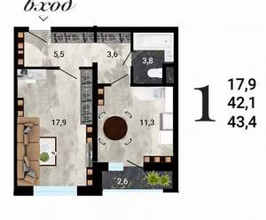 1-к квартира, строящийся дом, 43м2, 12/15 этаж