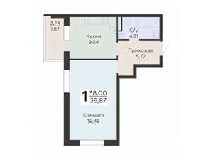 1-к квартира, вторичка, 40м2, 19/20 этаж