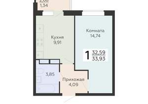 1-к квартира, вторичка, 34м2, 6/18 этаж