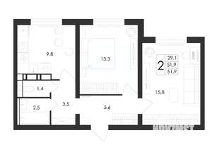 2-к квартира, вторичка, 52м2, 1/17 этаж