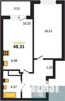 1-к квартира, вторичка, 48м2, 17/18 этаж