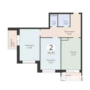 2-к квартира, вторичка, 56м2, 5/19 этаж