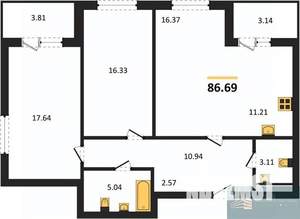 2-к квартира, вторичка, 87м2, 2/18 этаж