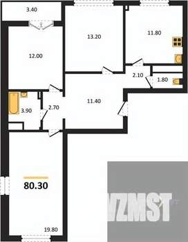 3-к квартира, вторичка, 80м2, 1/17 этаж