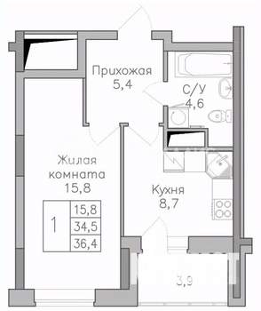 1-к квартира, вторичка, 36м2, 13/25 этаж