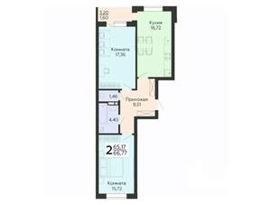 2-к квартира, вторичка, 67м2, 9/18 этаж