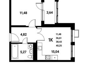 1-к квартира, вторичка, 38м2, 13/21 этаж