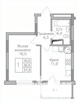 1-к квартира, строящийся дом, 38м2, 15/25 этаж