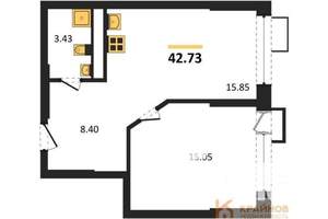 1-к квартира, вторичка, 43м2, 2/21 этаж