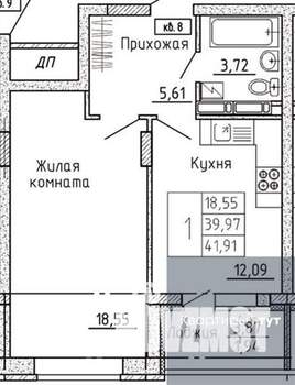 1-к квартира, вторичка, 42м2, 7/17 этаж