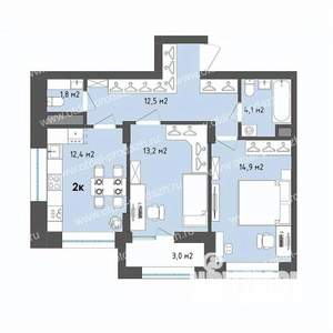 2-к квартира, строящийся дом, 60м2, 3/13 этаж