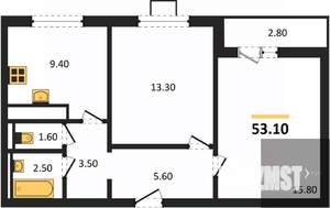 2-к квартира, вторичка, 53м2, 9/19 этаж