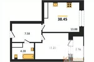 1-к квартира, строящийся дом, 38м2, 17/25 этаж