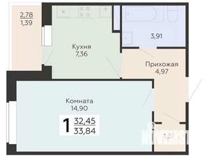 1-к квартира, вторичка, 34м2, 18/18 этаж