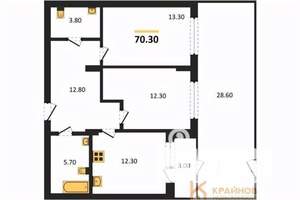 2-к квартира, вторичка, 70м2, 1/13 этаж
