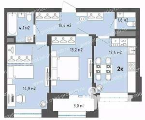 2-к квартира, строящийся дом, 58м2, 3/13 этаж