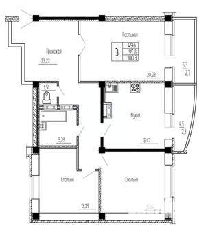 3-к квартира, строящийся дом, 101м2, 3/16 этаж