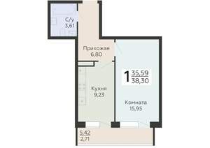 1-к квартира, вторичка, 38м2, 10/19 этаж