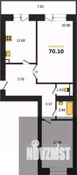 2-к квартира, вторичка, 70м2, 10/16 этаж