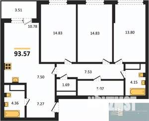 3-к квартира, вторичка, 94м2, 15/18 этаж