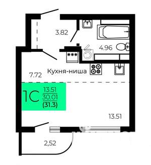 Студия квартира, строящийся дом, 31м2, 3/9 этаж
