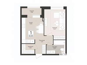 1-к квартира, вторичка, 43м2, 2/8 этаж