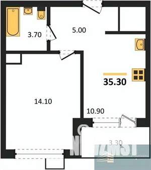 1-к квартира, вторичка, 35м2, 12/13 этаж