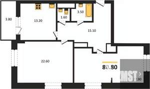 2-к квартира, вторичка, 81м2, 22/25 этаж