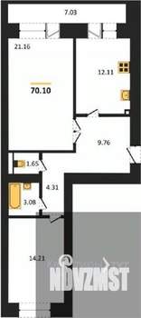 2-к квартира, вторичка, 70м2, 1/16 этаж