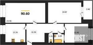 3-к квартира, вторичка, 91м2, 4/16 этаж