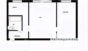 2-к квартира, вторичка, 45м2, 1/5 этаж