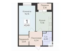 1-к квартира, строящийся дом, 43м2, 14/18 этаж