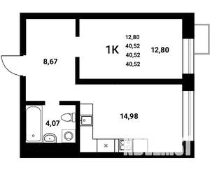 1-к квартира, строящийся дом, 41м2, 21/21 этаж