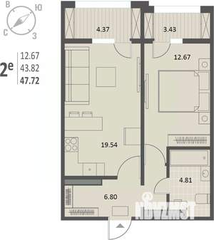 1-к квартира, вторичка, 48м2, 5/18 этаж