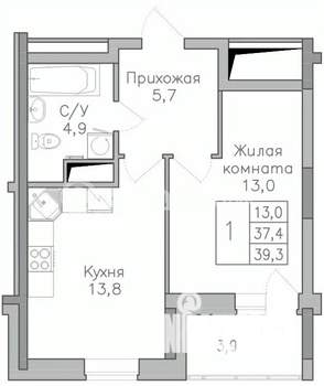 1-к квартира, строящийся дом, 39м2, 10/25 этаж