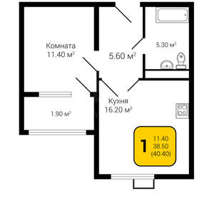 1-к квартира, сданный дом, 40м2, 17/21 этаж