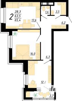 2-к квартира, строящийся дом, 65м2, 18/25 этаж