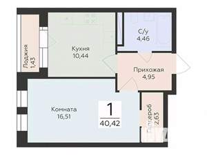 1-к квартира, вторичка, 40м2, 9/12 этаж