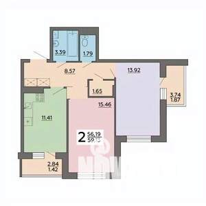 2-к квартира, строящийся дом, 59м2, 11/18 этаж