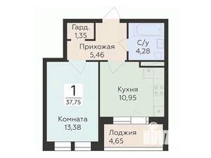 1-к квартира, вторичка, 38м2, 13/24 этаж