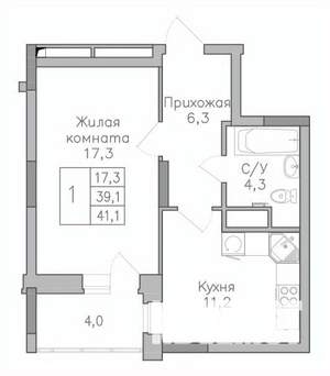 1-к квартира, строящийся дом, 42м2, 2/25 этаж