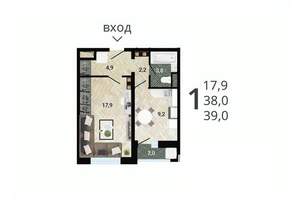 1-к квартира, строящийся дом, 40м2, 11/15 этаж
