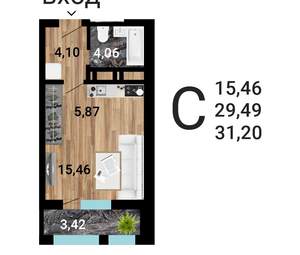 Студия квартира, вторичка, 33м2, 24/31 этаж