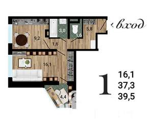 1-к квартира, вторичка, 40м2, 13/15 этаж