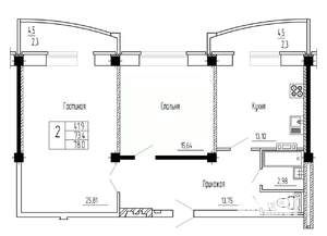 2-к квартира, вторичка, 78м2, 13/16 этаж