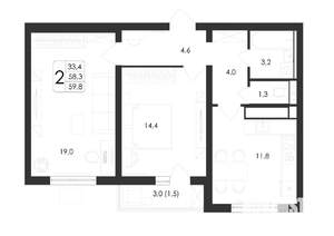 2-к квартира, вторичка, 60м2, 10/19 этаж