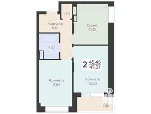 2-к квартира, вторичка, 47м2, 2/13 этаж