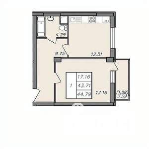 1-к квартира, строящийся дом, 45м2, 11/13 этаж