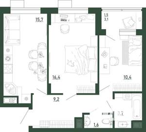 2-к квартира, вторичка, 58м2, 8/13 этаж