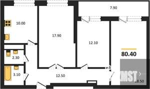 3-к квартира, вторичка, 80м2, 12/25 этаж